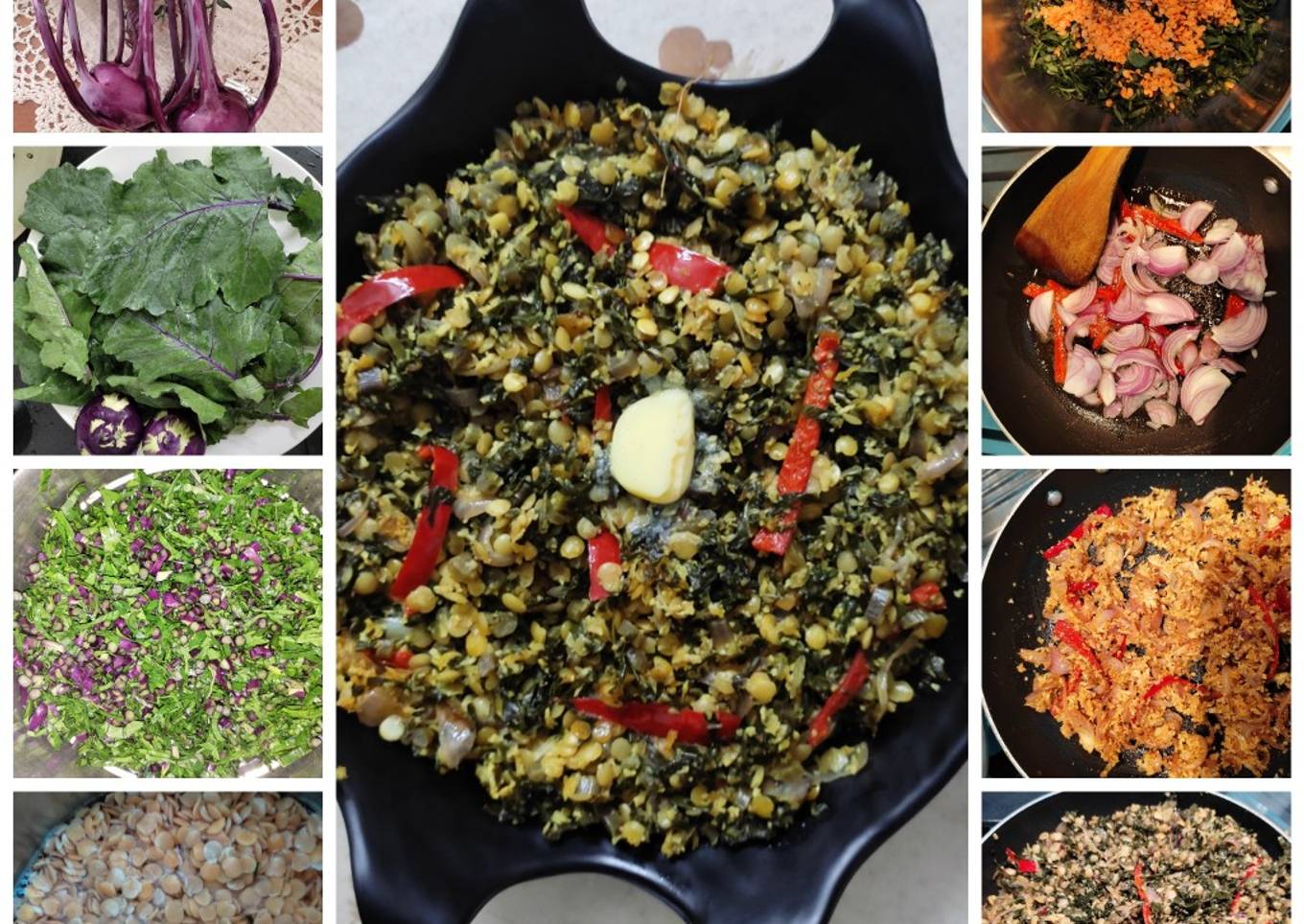 Knol khol leaves and Red masoor dal sabzi