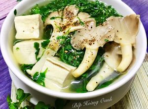 Hình của món Canh Nấm Bào Ngư Đậu Hủ Với Cải Xoong.