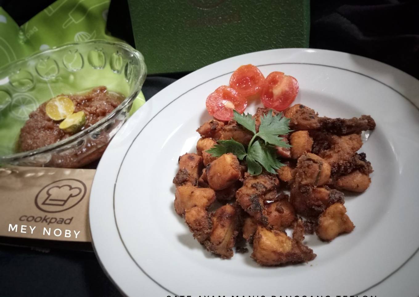 Sate ayam manis panggang teflon plus sambal kacang