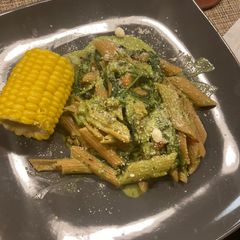 Nearly vegan spinach pasta A picture of Nearly vegan spinach pasta.