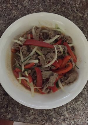 Hình của món Thịt Bò Xào Ớt Chuông Và Hành Tây. Yummy Yummy ^=^.^=^.