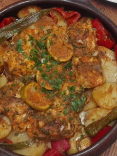 A picture of Moroccan "tagine" of fish.