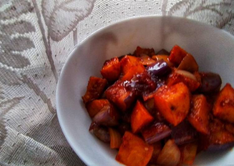 Potato and Eggplant in Red Sauce and Sweet Soy Sauce