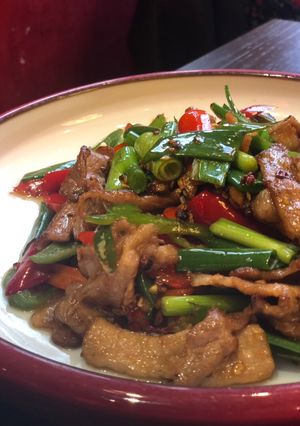 A picture of Sichuan pork and chillies.