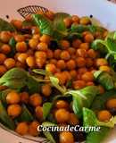 Garbanzos con soja, miel y jengibre en ensalada