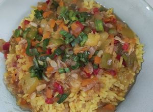 Una foto de Arroz con salsa de zapallitos súper light