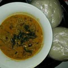 Egusi/veg soup served wt fufu😉 A picture of Egusi/veg soup served wt fufu😉.