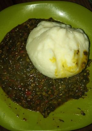 A picture of Bitter leaf and okro soup.