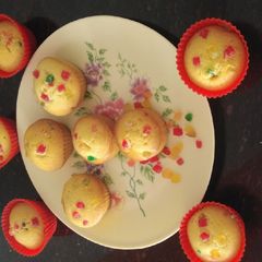 A picture of Eggless tutti frutti cup cake.