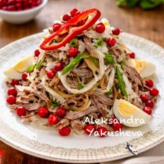 Salad with boiled beef and radish A picture of Salad with boiled beef and radish.
