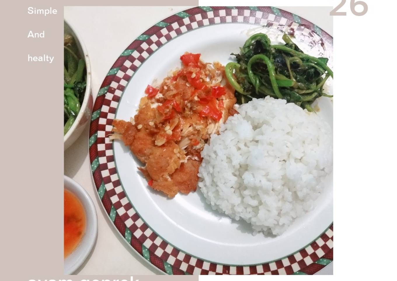 Ayam geprek dan oseng selada air