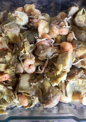 Foto principal de Alcachofas, gambas y gulas en Thermomix