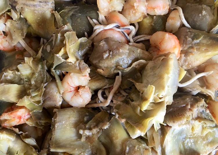 Alcachofas, gambas y gulas en Thermomix