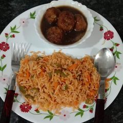 Schezwan rice, Veg manchurian A picture of Schezwan rice, Veg manchurian.