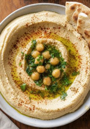 Una foto de Hummus libanés cremoso auténtico