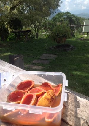 Una foto de Coquitas de guayaba almibaradas en salsa dulce