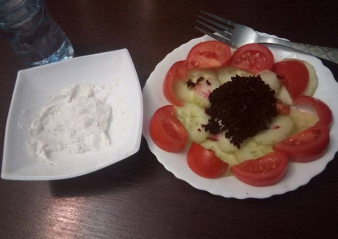 Salad Varier with cottage cheese dip