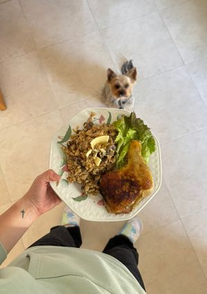 Una foto de Risotto de setas con pollo a la provenzal