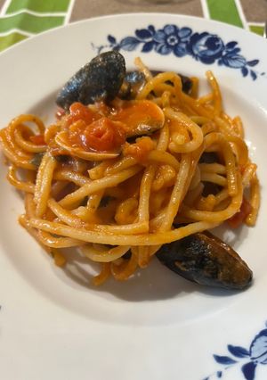 A picture of Spaghettoni with Seafood in Tomato Sauce.