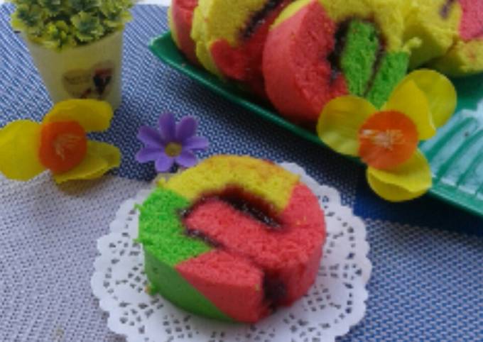 Rainbow Roll cake kukus Ekonomis