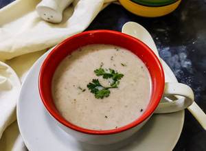 A picture of Cream of Mushroom soup.