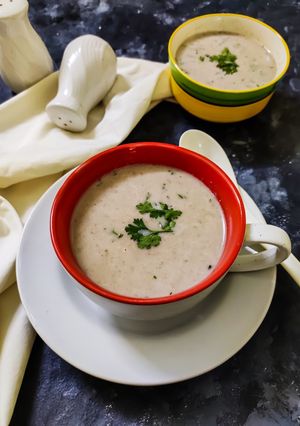 A picture of Cream of Mushroom soup.