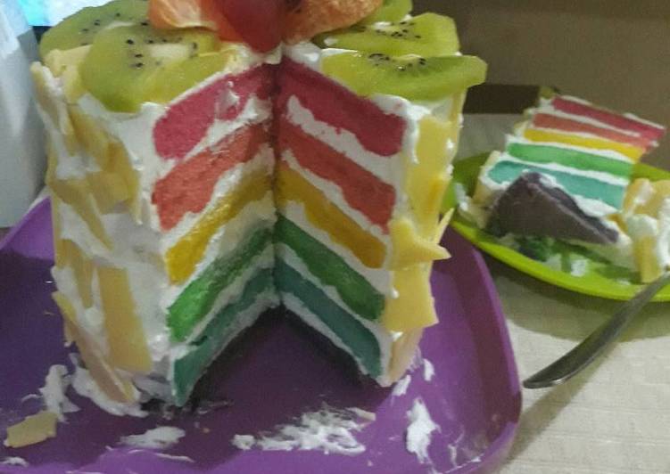 Cara Gampang Menyiapkan Rainbow cake kukus anniversary 😄 yang Sempurna
