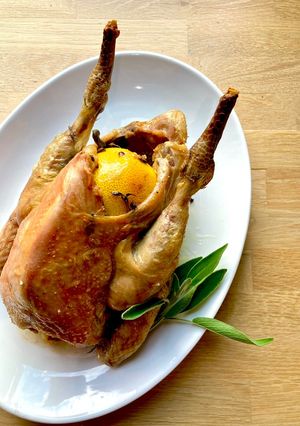 A picture of Roasted Guinea fowl.