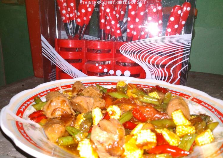 Tumis bakso, jagung muda dan buncis🌹