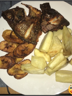 A picture of Fried Yam, Dodo and Grilled Fish.