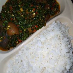 A picture of VEGETABLES SAUCE/WHITE RICE. #Abujamegacookout#.