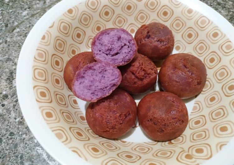 resep cara membuat Bola-bola donat ubi ungu gluten free (�?'▽'�?)�?