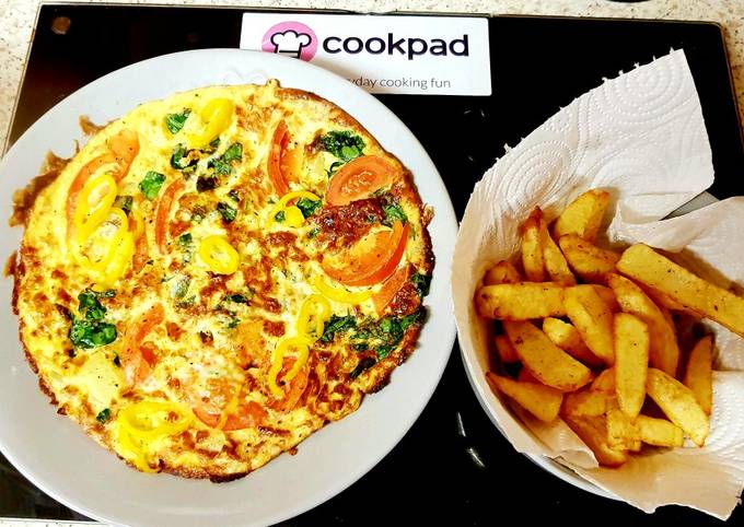 Recipe of Perfect My Cheese Spinach and Tomato Omelette. 😀