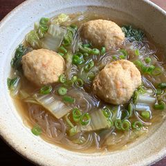 A picture of Wombok, Tofu Ball & Harusame Soup.