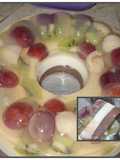 Puding coklat lapis vanila dan buah vla melon