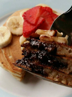 A picture of Vickys Chocolate Stuffed Pancakes, GF DF EF SF NF.