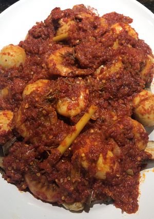 Foto resep Telor, terong dan udang balado