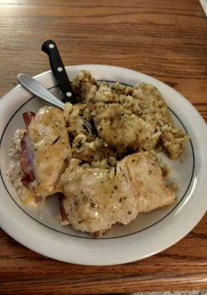 A picture of Stuffed lemon pepper chicken.
