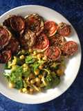Berenjenas horneadas con garbanzos