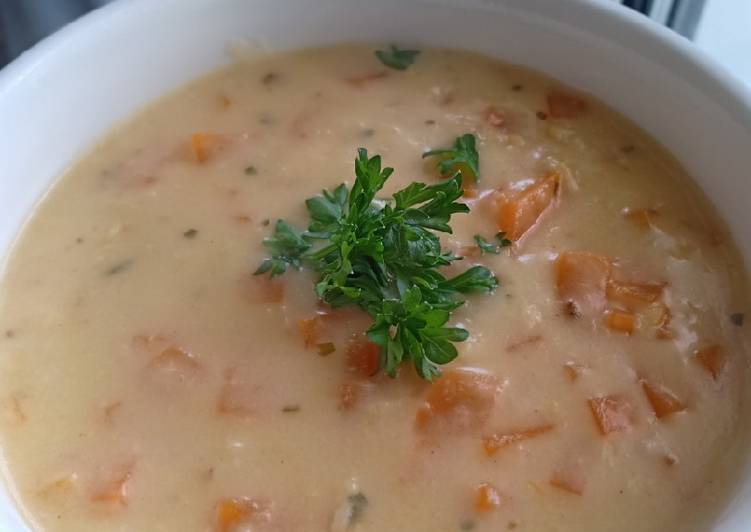 Langkah Mudah untuk Menyiapkan Sup Krim Jagung dan kumara yang Lezat Sekali