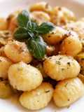 Gnocchi con aceitunas rellenas en salsa de limón y anchoas