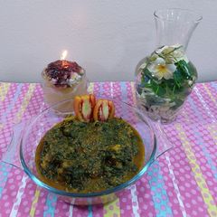 A picture of Mutton spinach fenugreek leaves.