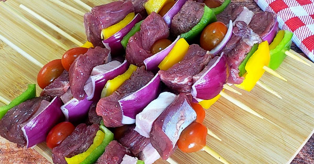 Espetinho de Carne com Legumes Receita por Ju na Cozinha - Cookpad