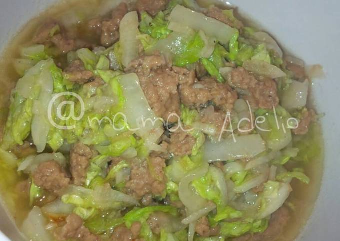 Cah sawi daging gurih lezat (toddler meal)