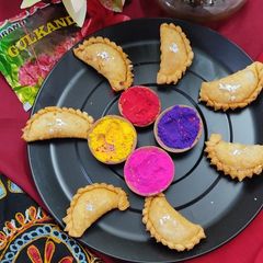 A picture of Gulkand mawa stuffed gujiya.