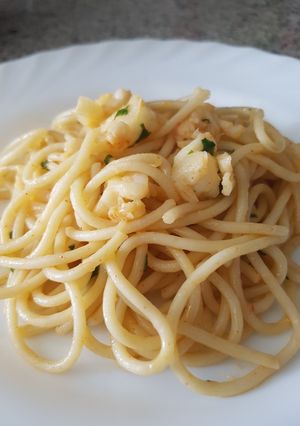 Una foto de Espaguetis con langostinos
