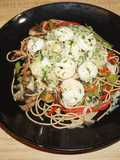 Whole Wheat Fettuccine with Garlic Shrimp and Vegetables