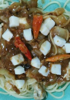 Foto resep Spagetti Ayam saus Baberque Mozzarella