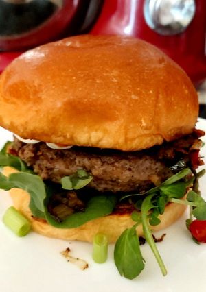 A picture of My Chilli, Salt & Peppered Beef Burger in a Bun. 😉.