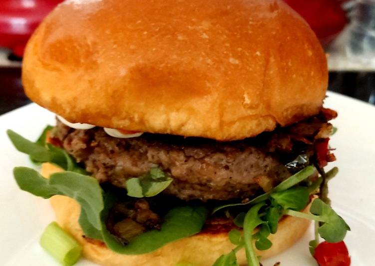 Simple Way to Prepare Speedy My Chilli, Salt &amp; Peppered Beef Burger in a Bun. 😉